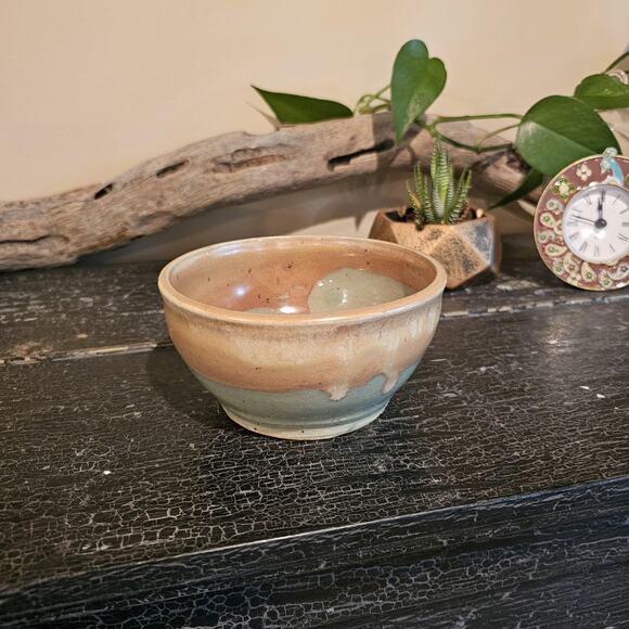 Hand Thrown Ceramic Soup Bowl in Sage Green and Tan - Picture 2 of 6
